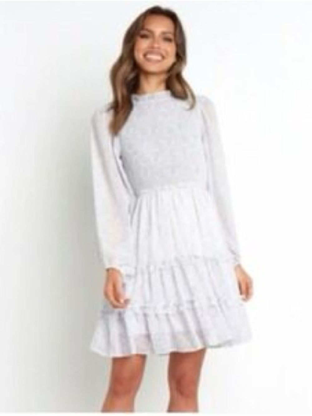 Petal & Pup Light Blue Floral Long-Sleeve Tiered Mini Dress